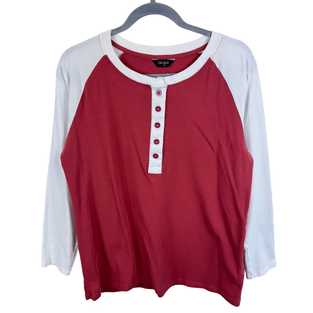 Escalier NWOT Women Red White Raglan Henley 3/4 Sleeve Baseball Tee Shirt Size M
